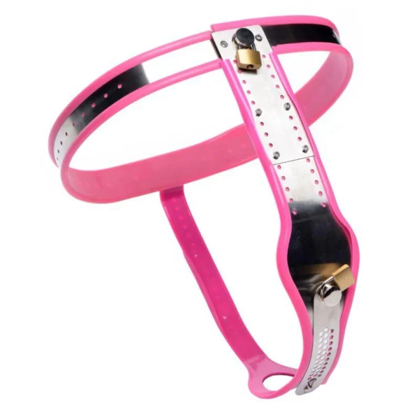 Stainless Steel Adjustable Female Chastity Belt - Pink