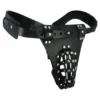 The Safety Net Leather Male Chastity Belt with Anal Plug Harness